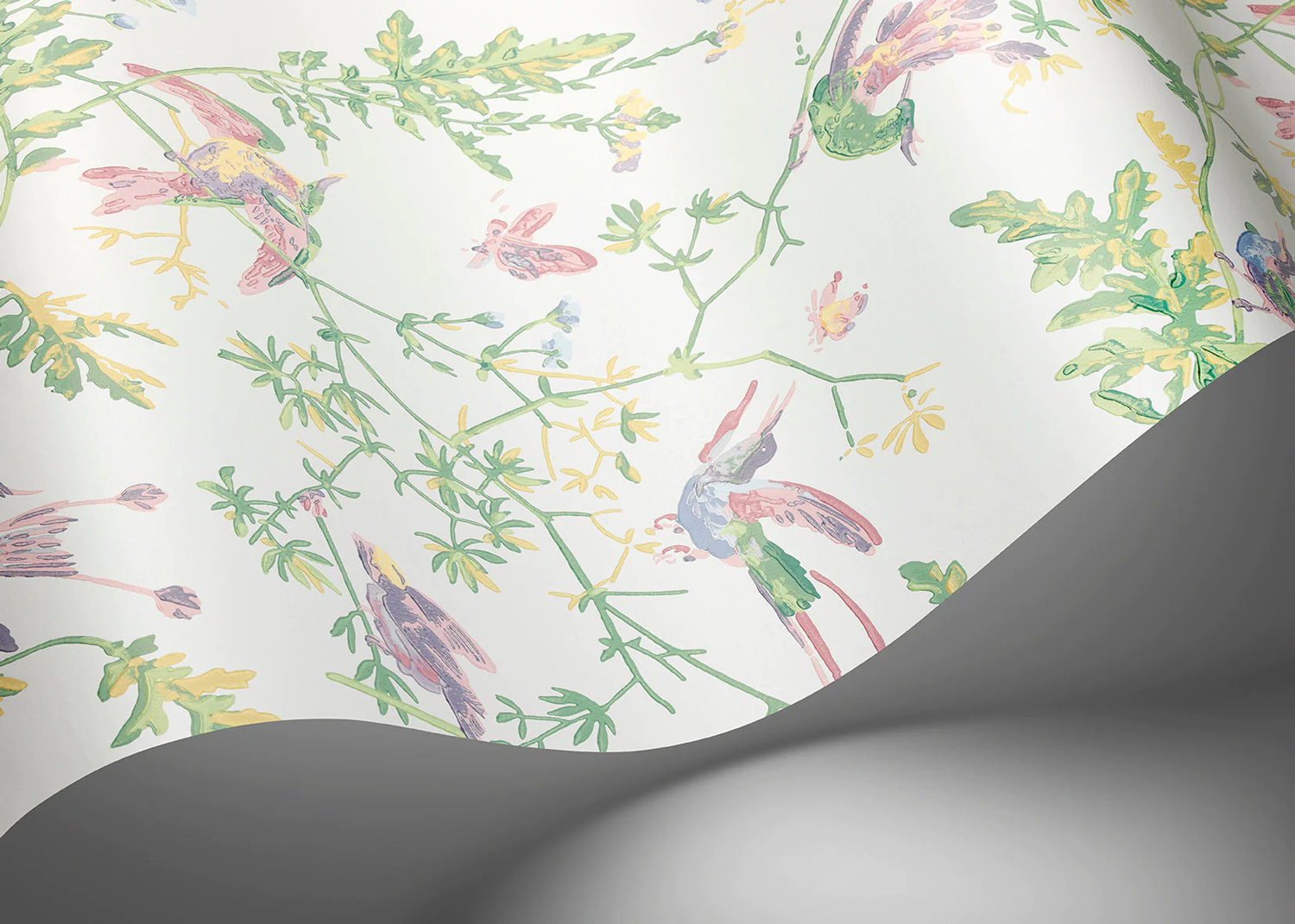 Tapete Hummingbirds - Blush Sage/  Mulberry on Cream