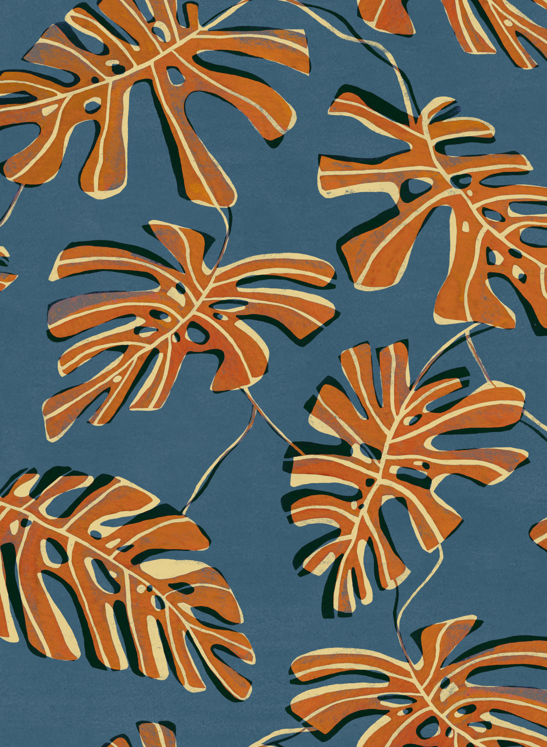 Papier peint Monstera - Indigo