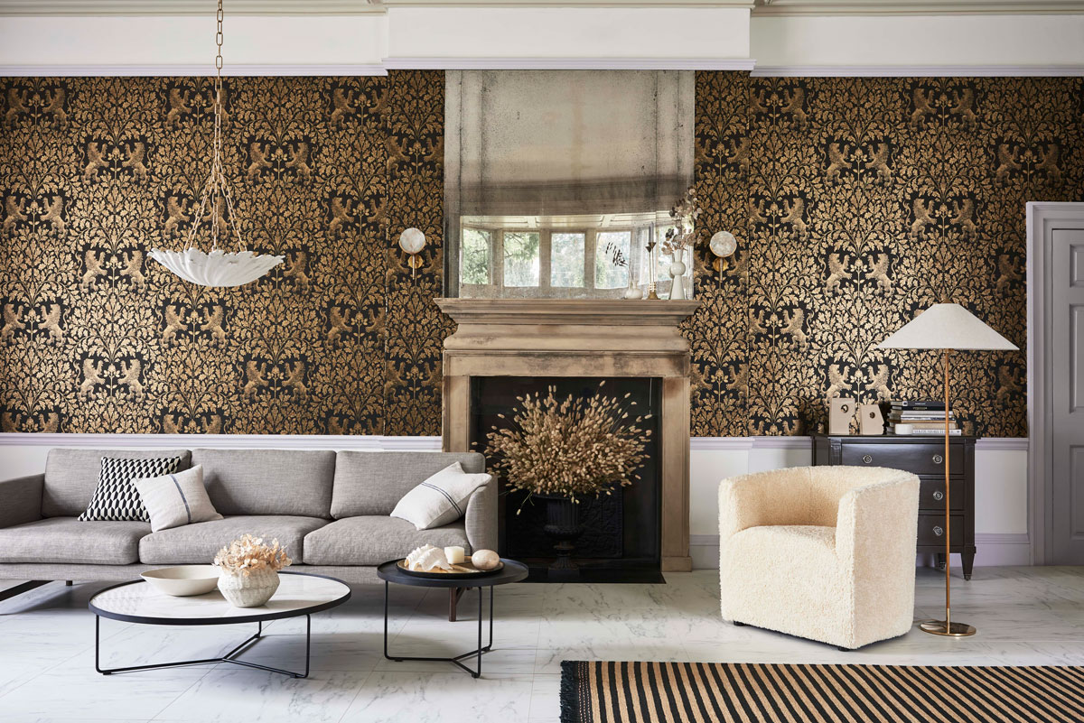 Tapete Boscobel Oak - Metallic Antique Gold on Black