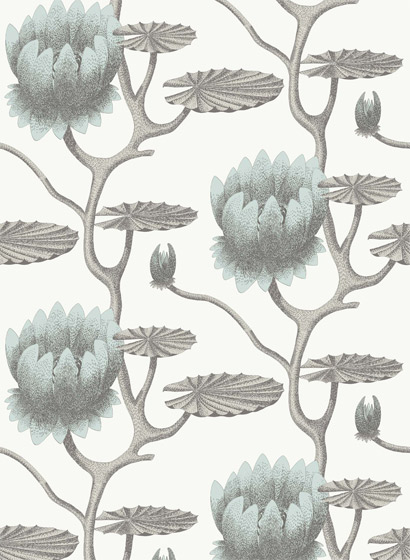 Tapete Summer Lily - Soft Aqua on White