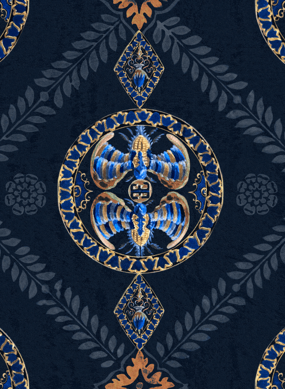 Tapete Abeille Decoratif - Indigo/ Gold/ Gray