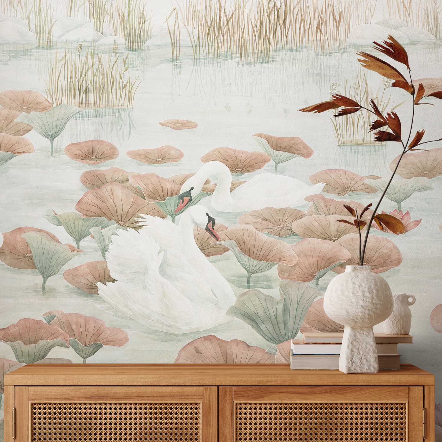 Wandbild Classic Swan Lake - Terracotta