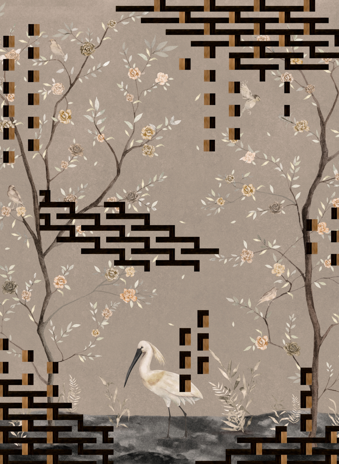 Wandbild Tetris Chinoiseries - Grey