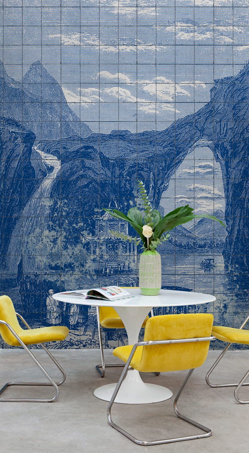 Wandbild Illustration Tiles - Indigo