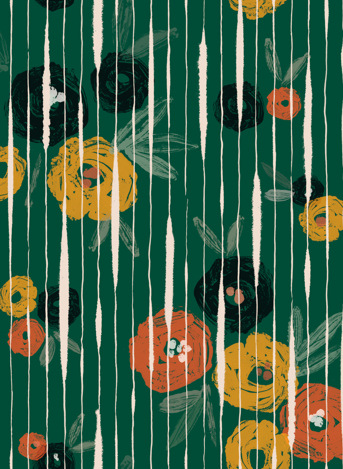Tapete Broken Poppies - green