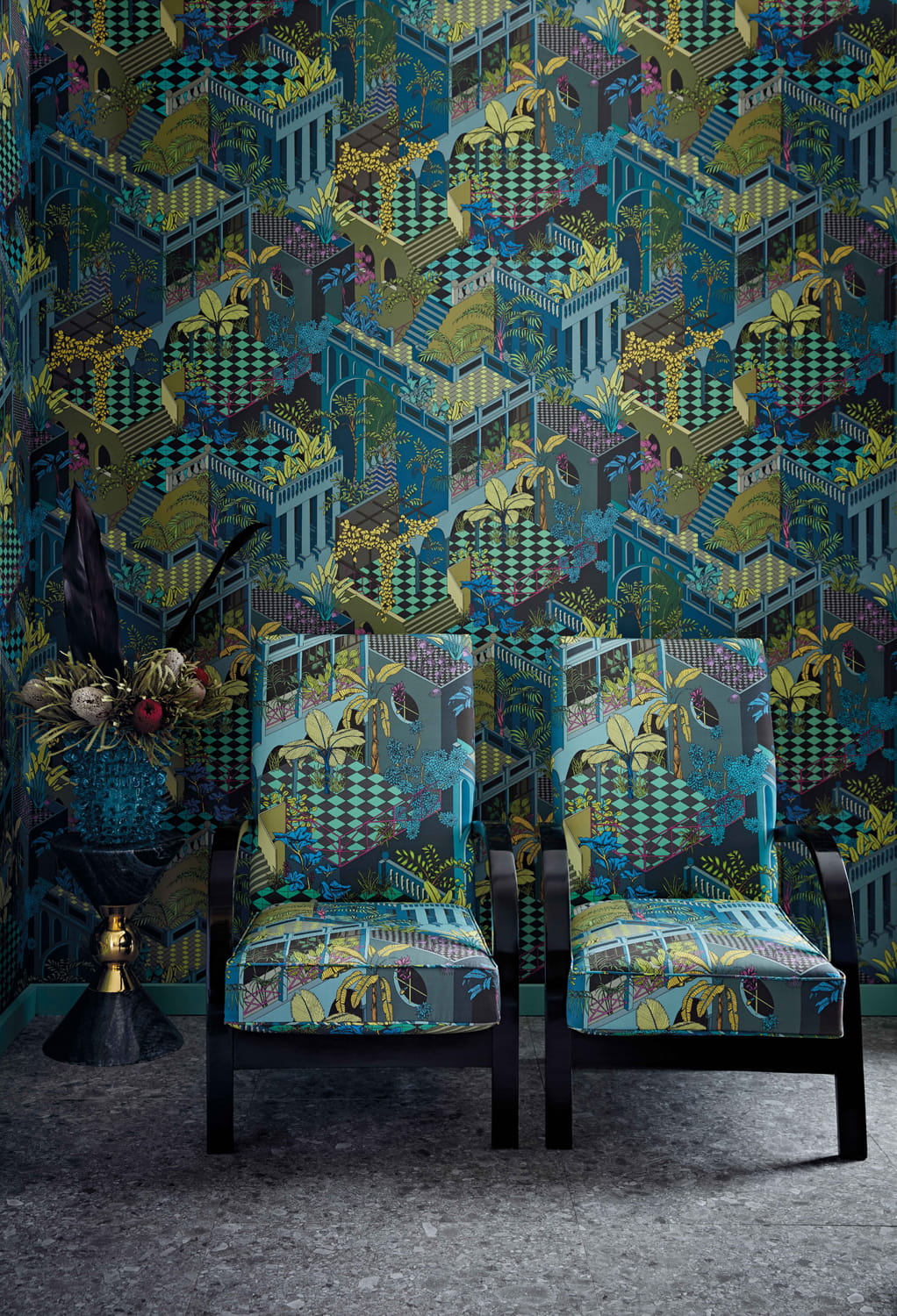 Stoff Miami Cotton - Petrol/ Multi