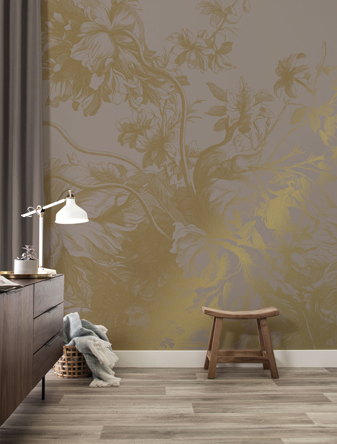 Wandbild Engraved Flowers Gold 7 - M