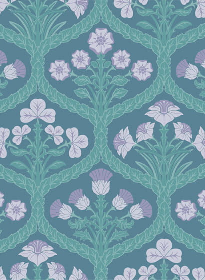 Tapete Floral Kingdom - Lilac & Teal on Denim