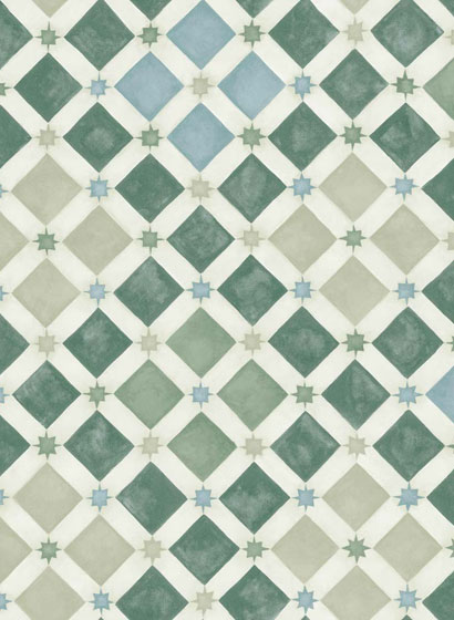 Tapete Zellige - Olive & Print Room Blue