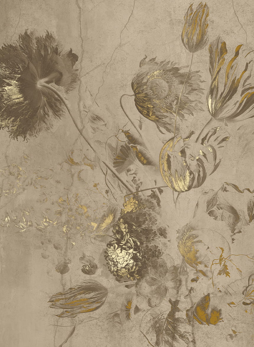 Wandbild Fresco Flowers Uyterlinde - Beige 195 cm
