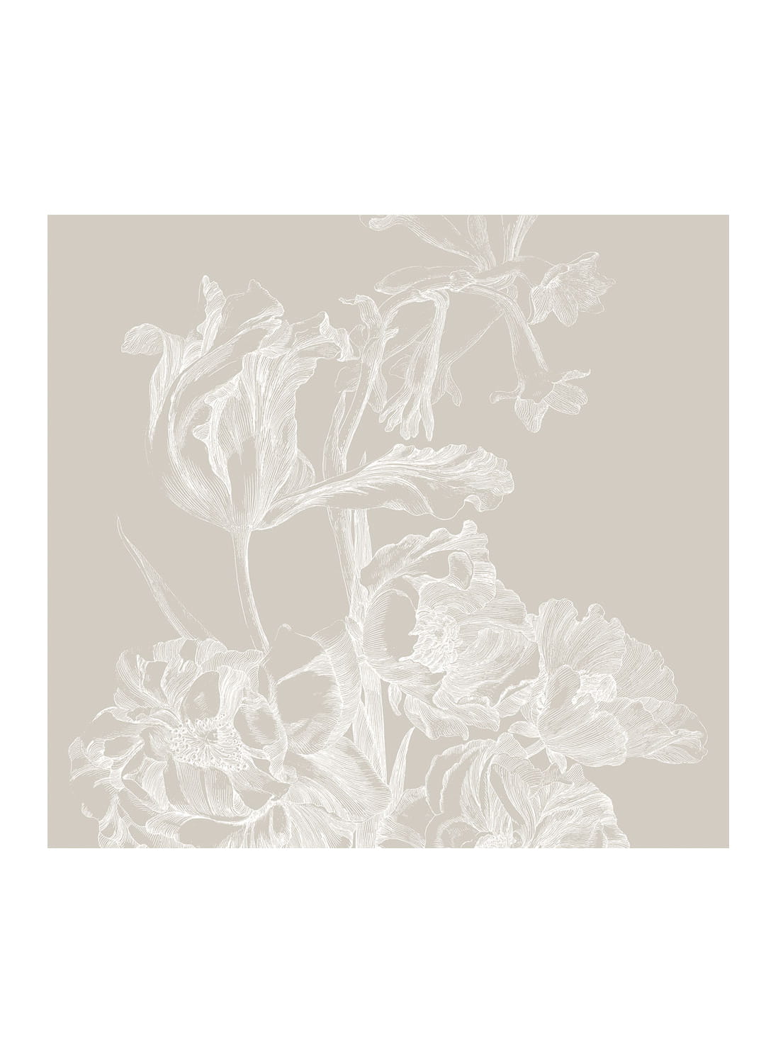 Wandbild Engraved Flowers Grey 1 - L - 3m