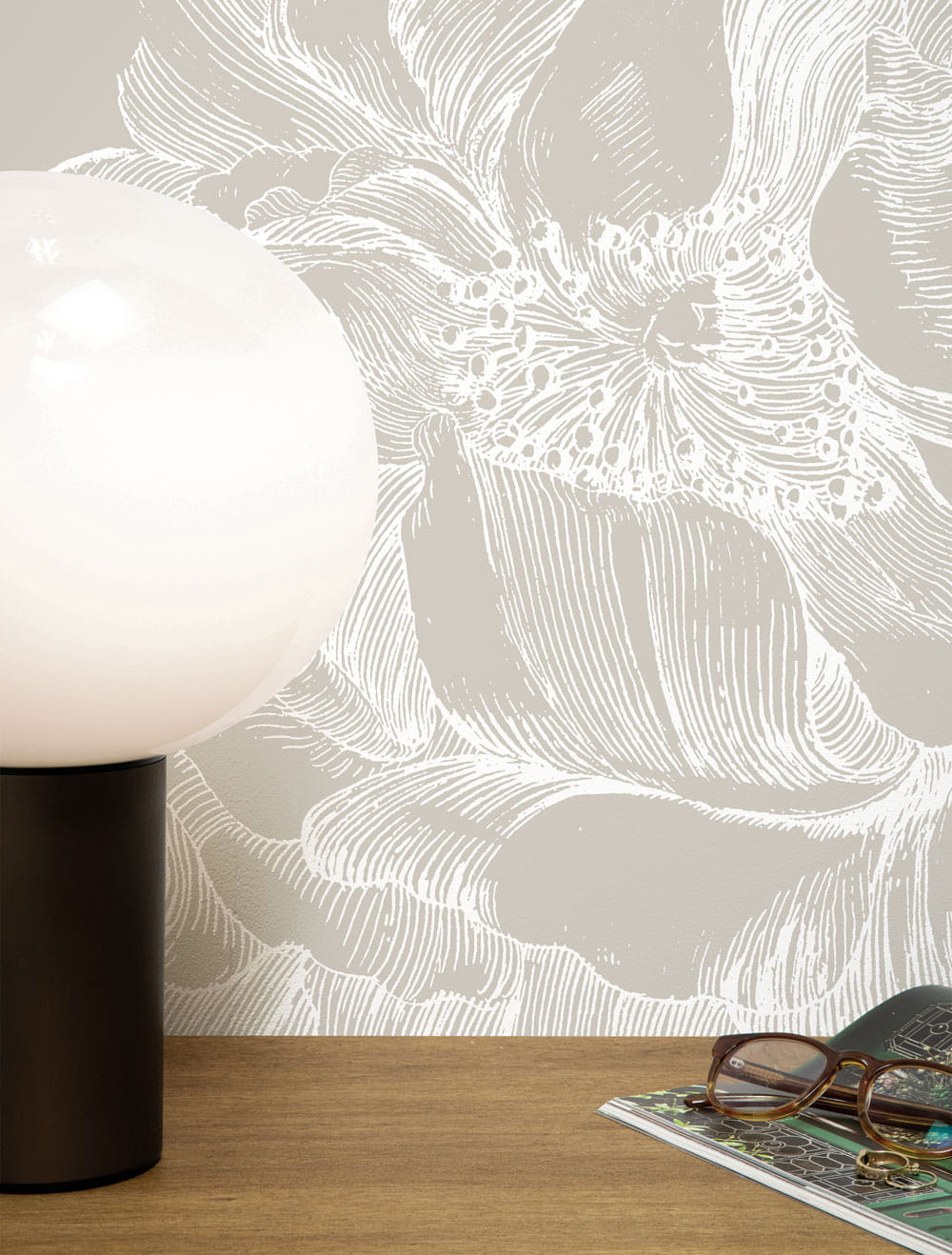 Wandbild Engraved Flowers Grey 1 - L - 3m