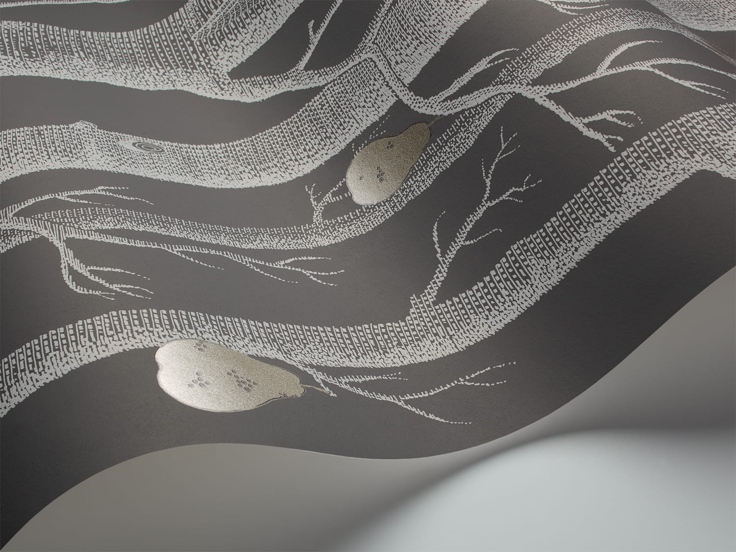 Tapete Woods & Pears - Charcoal/ White/ Gilver