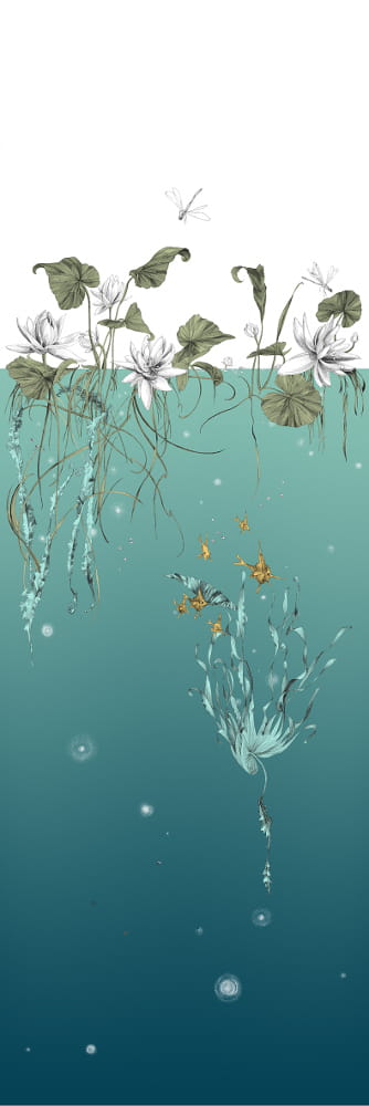 Tapete Nautilus/ Méduses/ Nénuphars - Turquoise - Nénuphars gauche - Turquoise