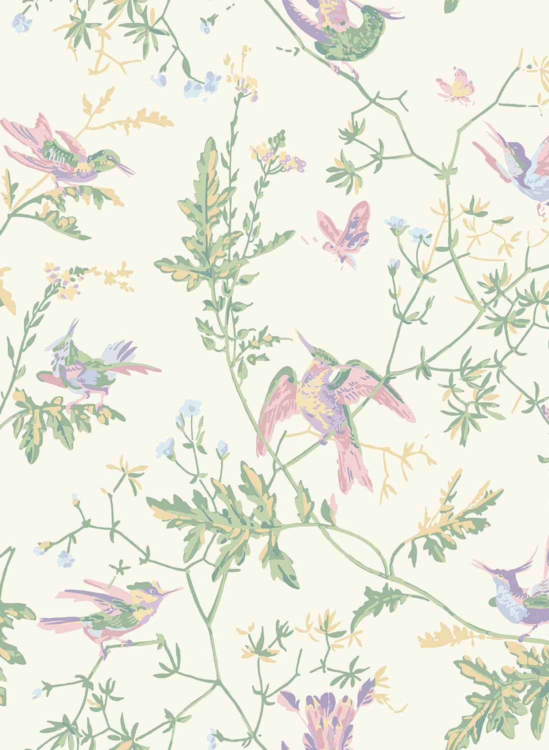 Tapete Hummingbirds - Blush Sage/  Mulberry on Cream