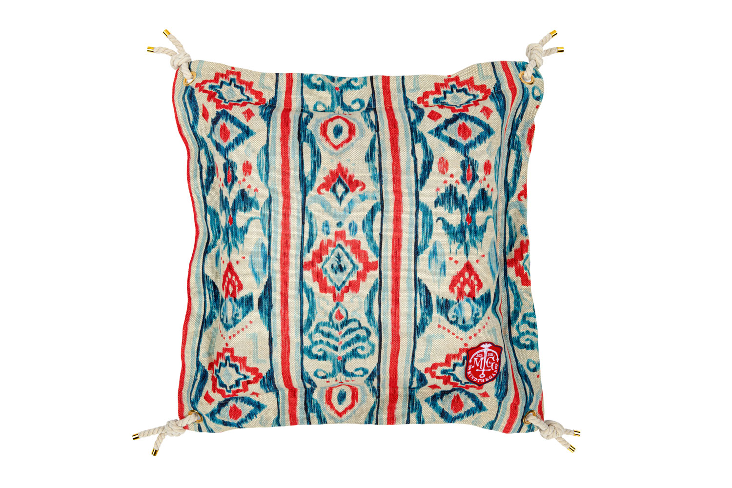 Mediterraneo Ikat Cushion - Indigo/ Red/ White/ Rope - 50x50cm