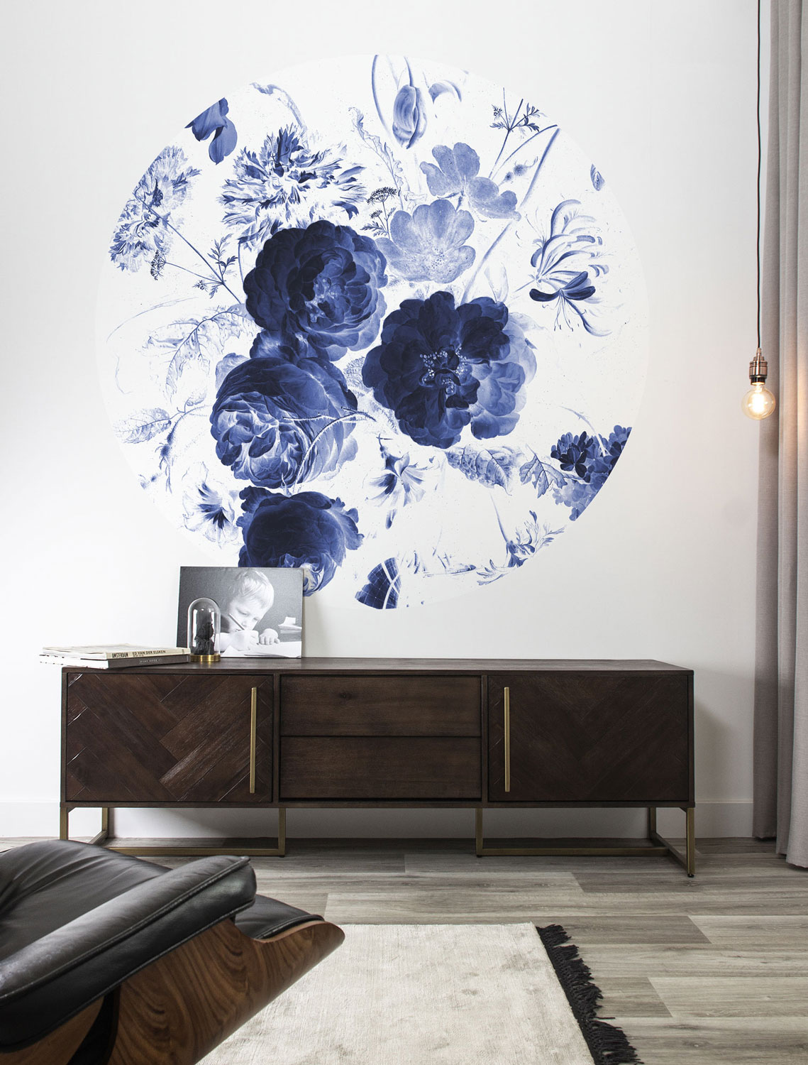 Wandbild Royal Blue Flowers 1 Circle - M - 1.9m
