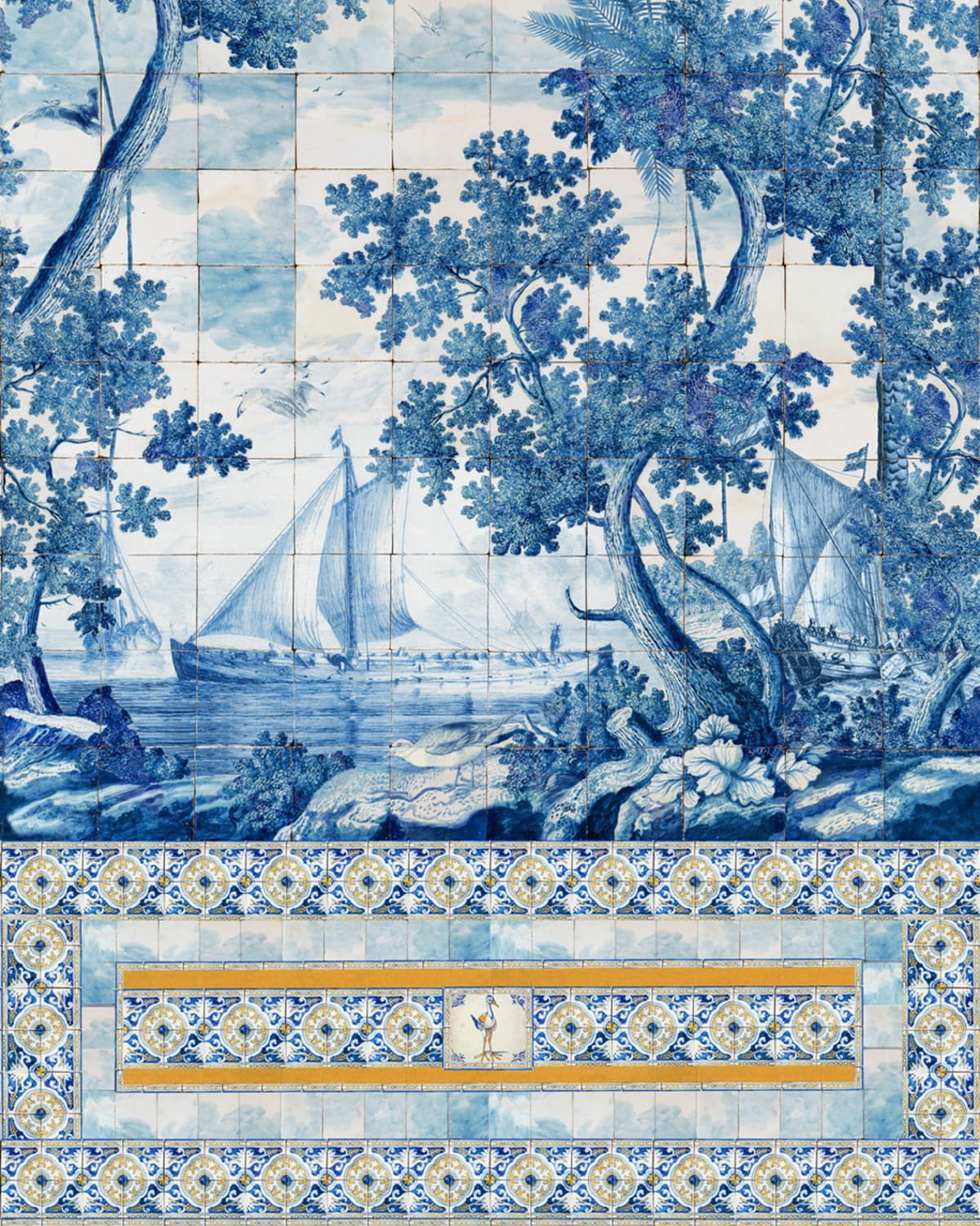 Wallpaper Azure Mural - White/ Blue/ Yellow
