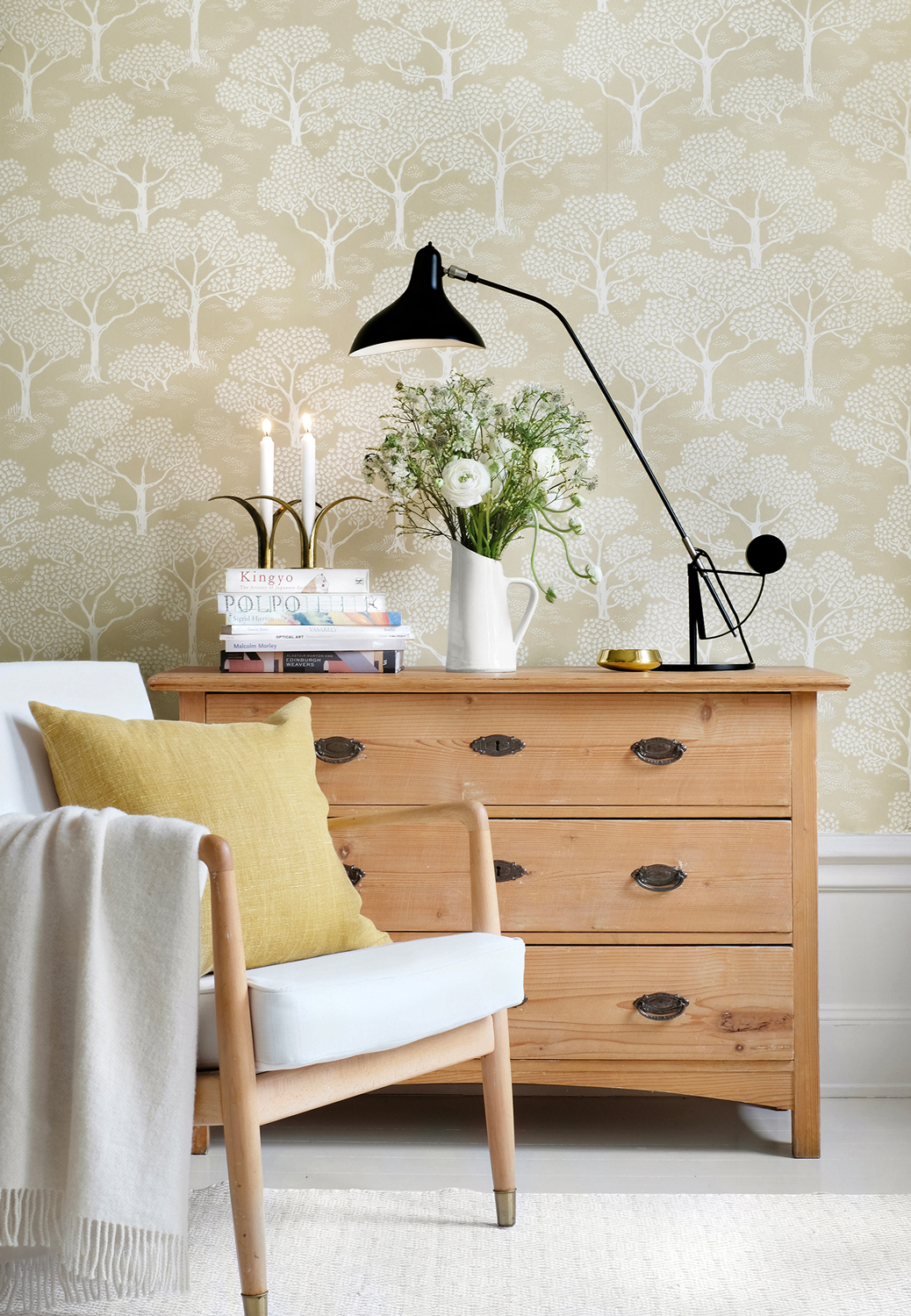 Tapete Woodland Notes - Rye Yellow