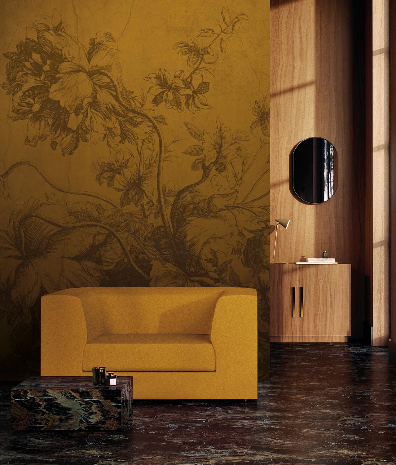 Wandbild Gradient Flowers Uyterlinde - Ocher 195 cm