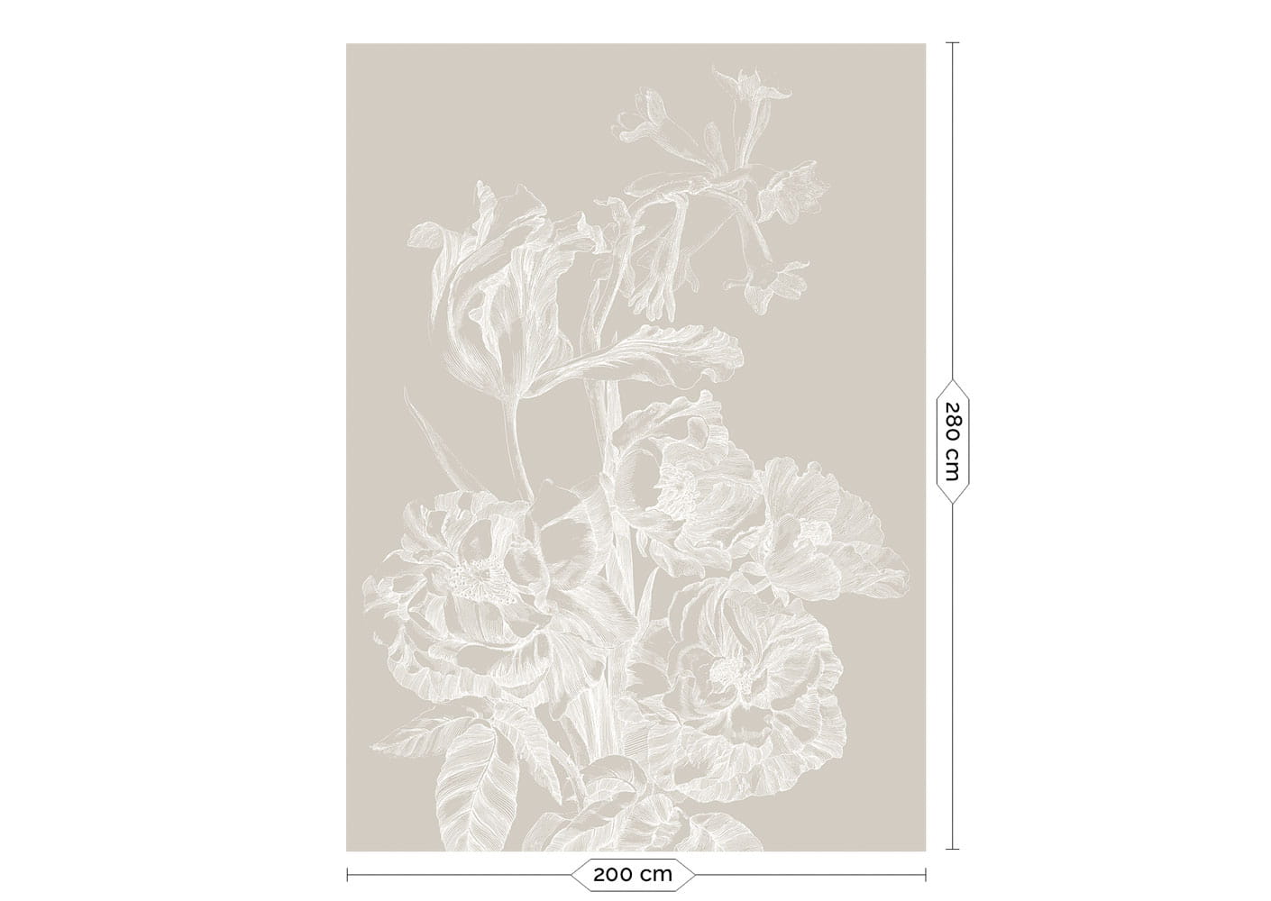 Wandbild Engraved Flowers Grey 1 - M - 2m