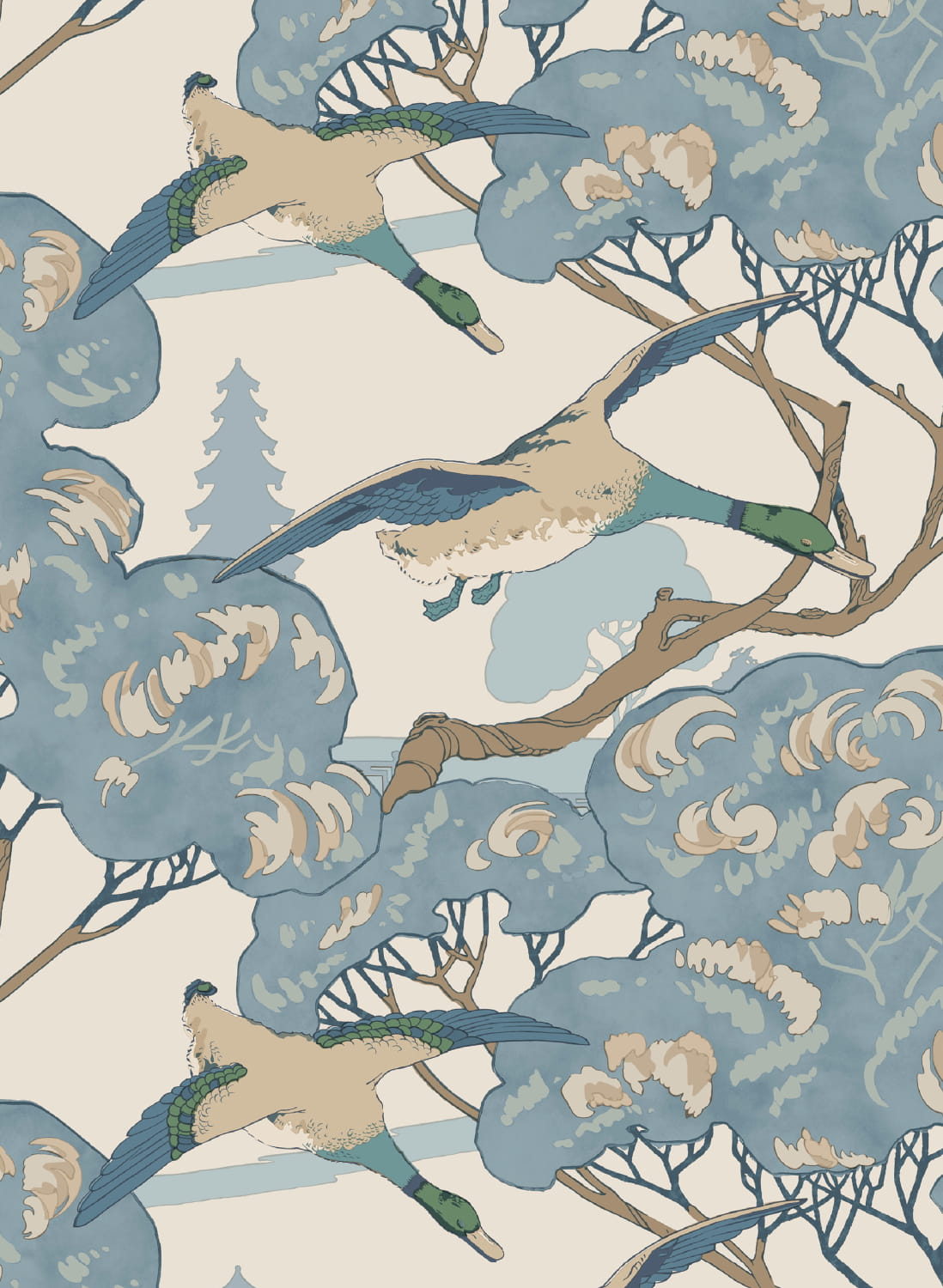 Tapete Grand Flying Ducks - Blue