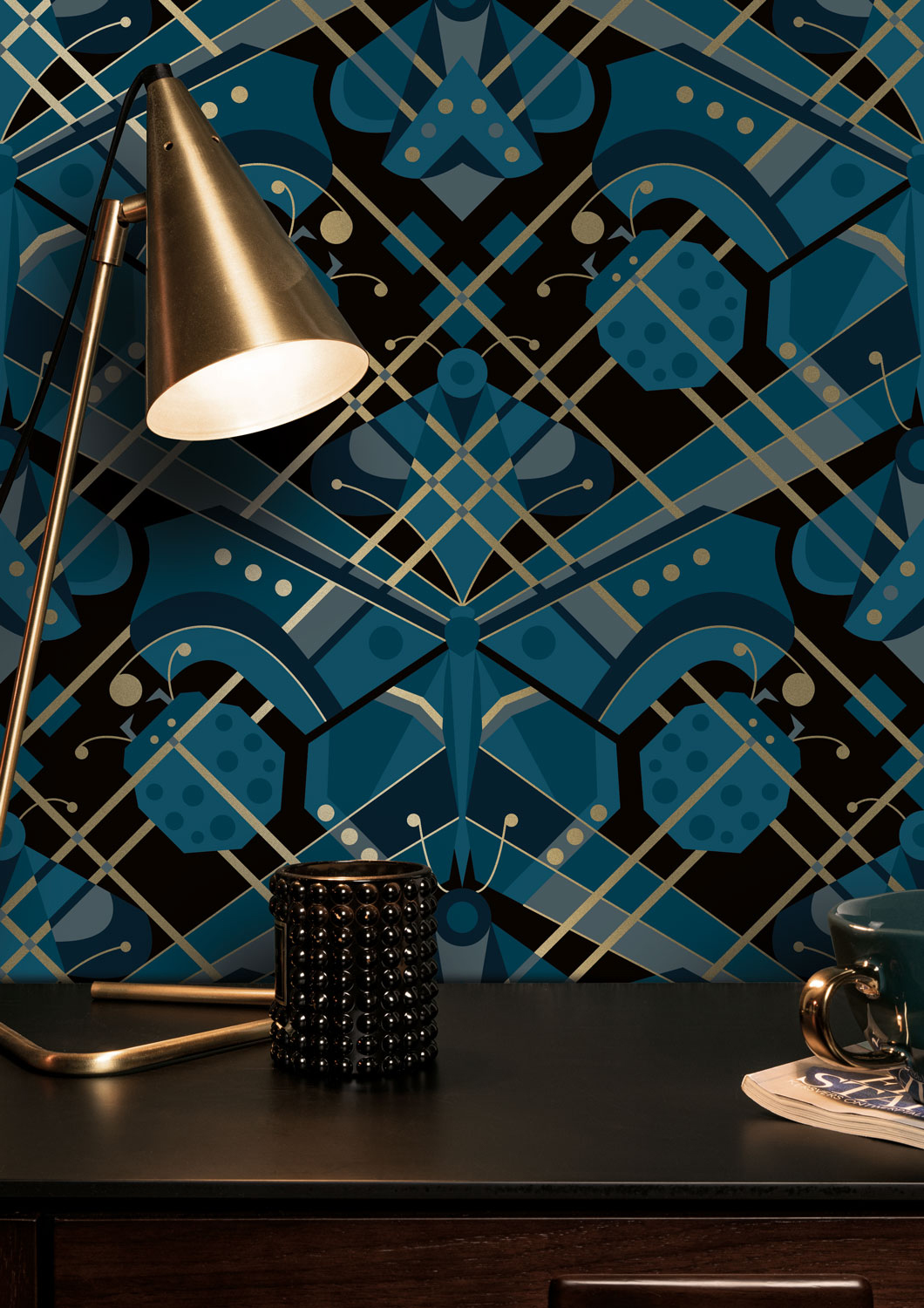 Tapete Art Deco Animaux Butterfly Gold - Blue