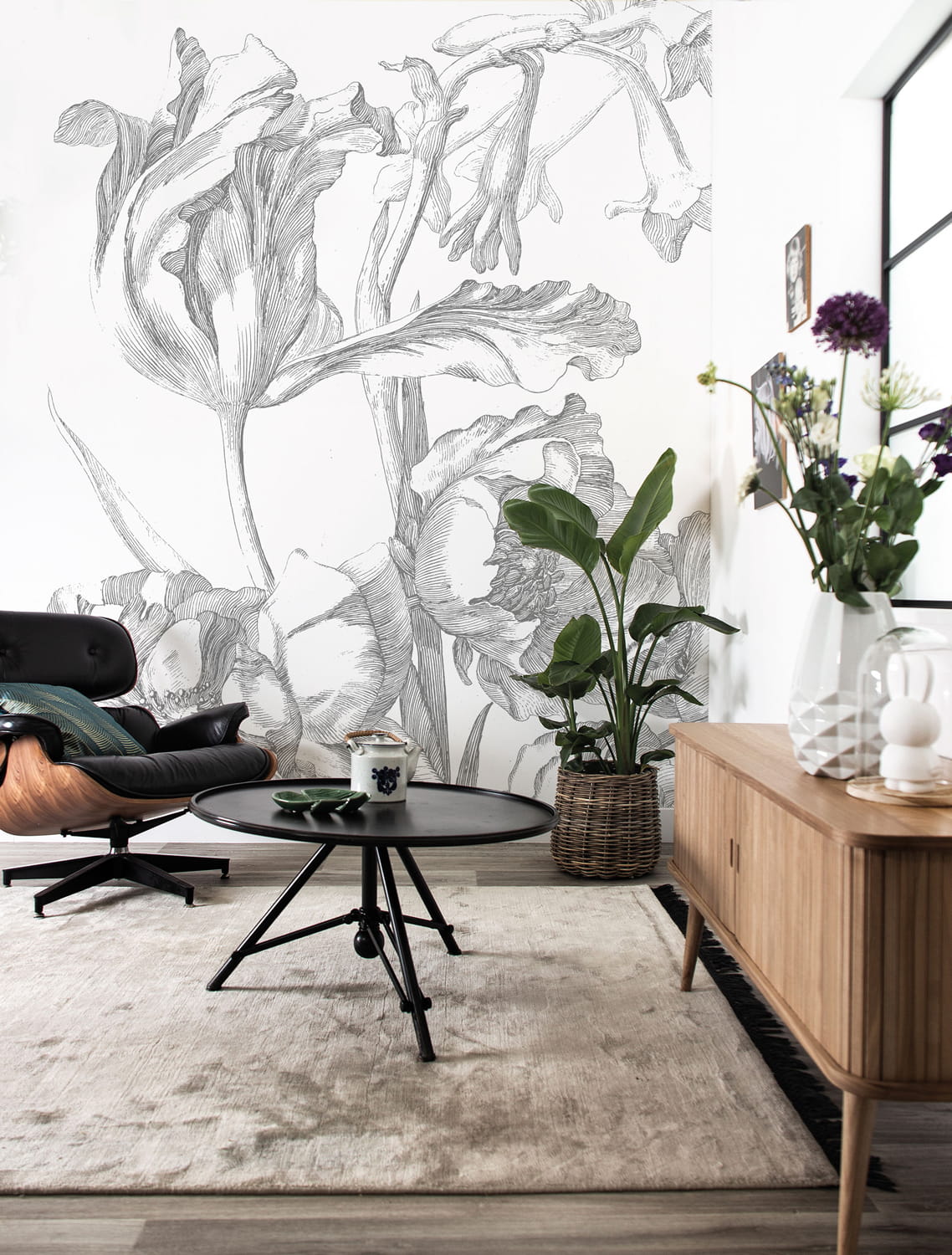 Mural Engraved Flowers 1 - Multicolor - 1.948m