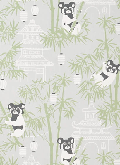 Wallpaper Bambu - Light Grey/ Green/ Soft Black/ Cream White