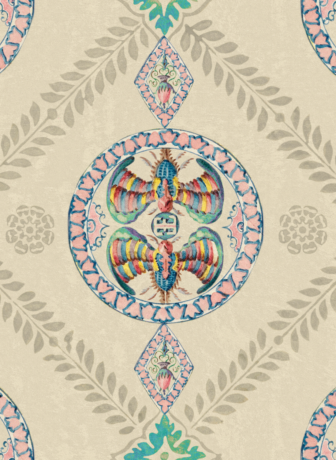 Tapete Abeille Decoratif - Taupe/ Red/ Blue