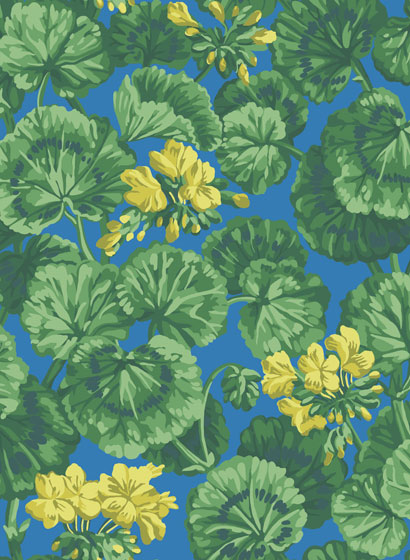 Tapete Geranium - Lemon/ Green on Blue