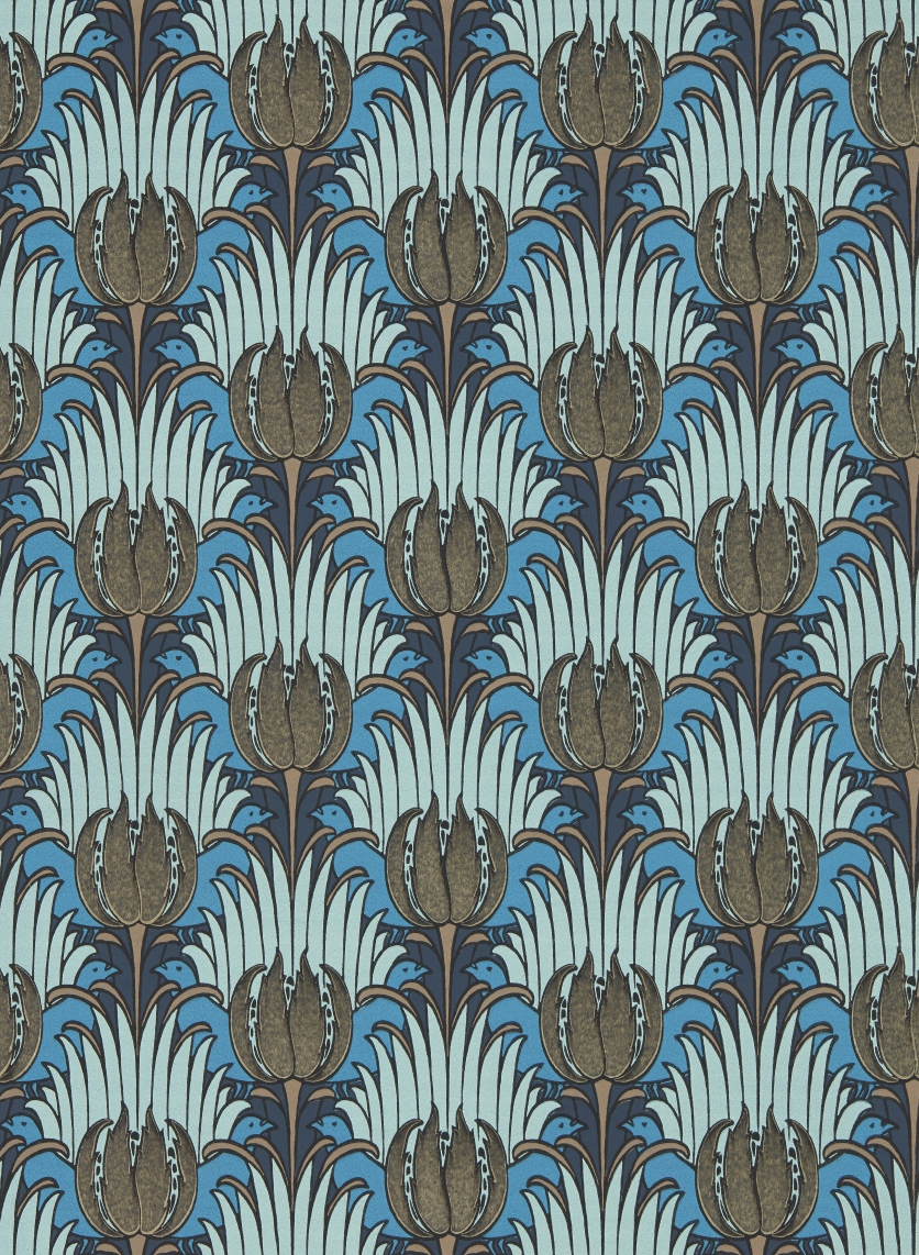 Tapete Tulip & Bird - Opal/ Seafoam