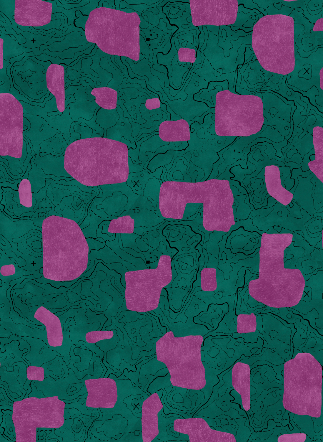 Tapete Map Xylography - Fuchsia