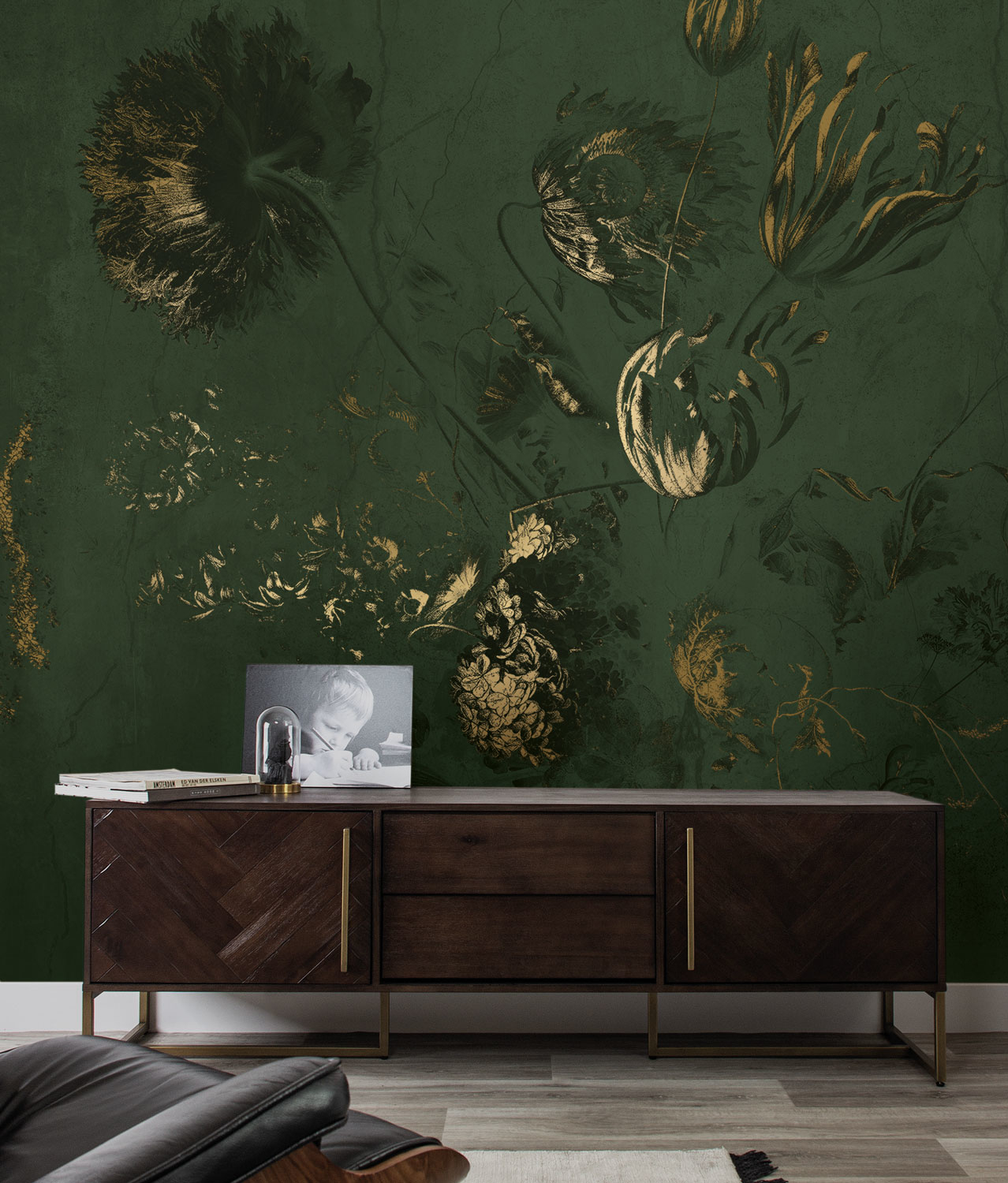 Wandbild Fresco Flowers Uyterlinde - Green 195 cm