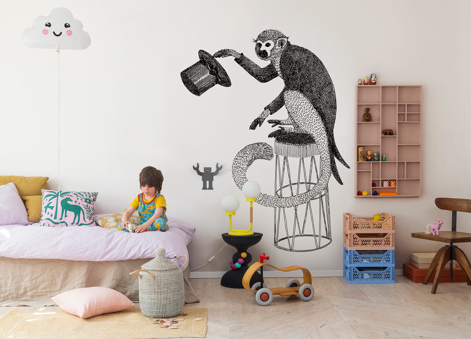 Wandbild Circus Animal Mr Monkey - Black/ White