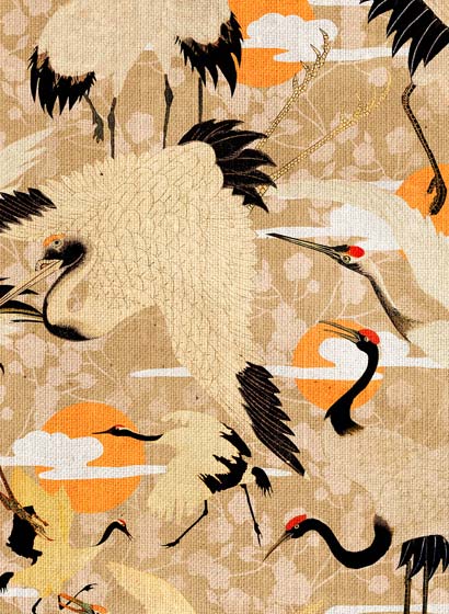 Wallpaper Birds of Happiness - Beige/ Orange