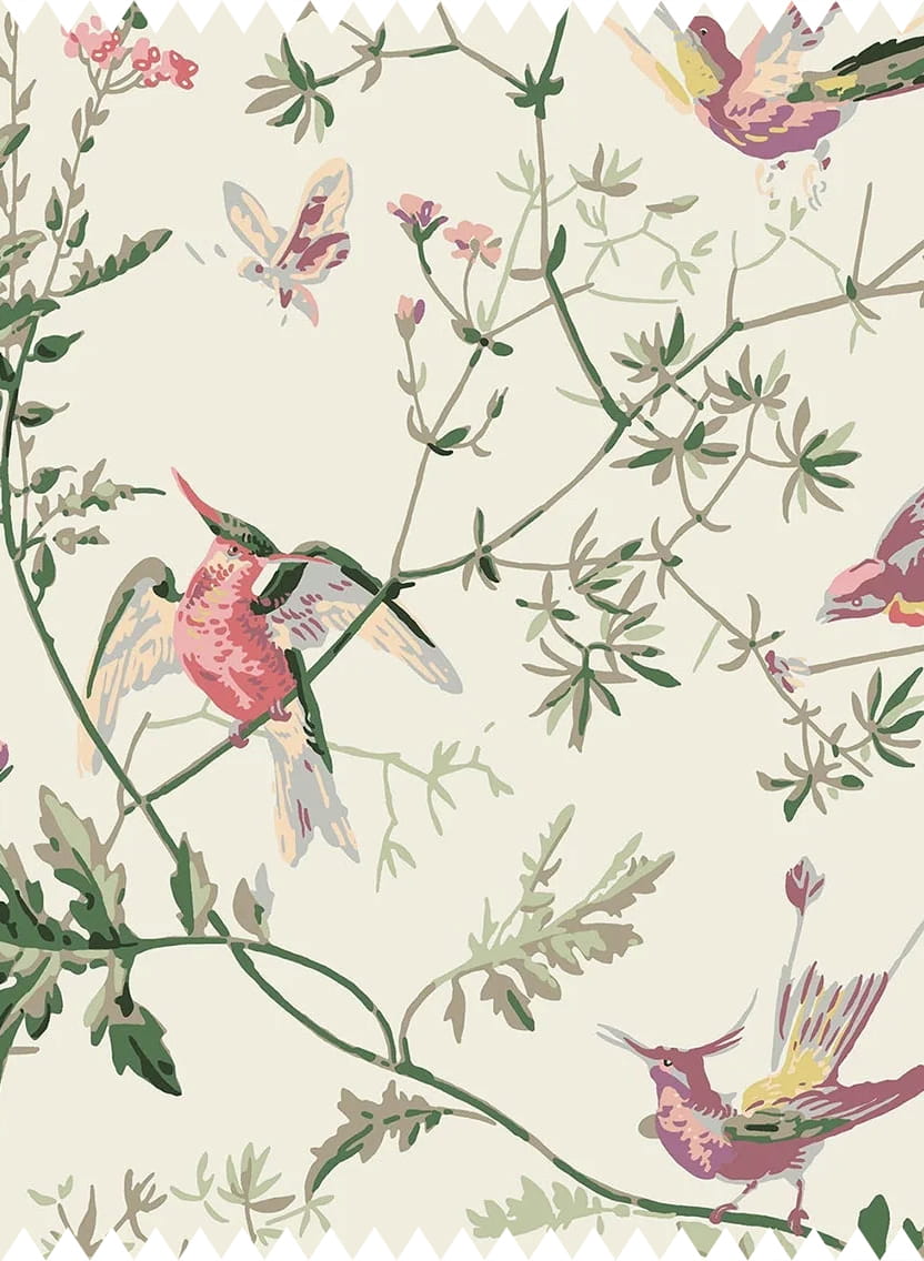 Stoff Hummingbirds Cotton - Classic Multi/ Old Olive on Cream