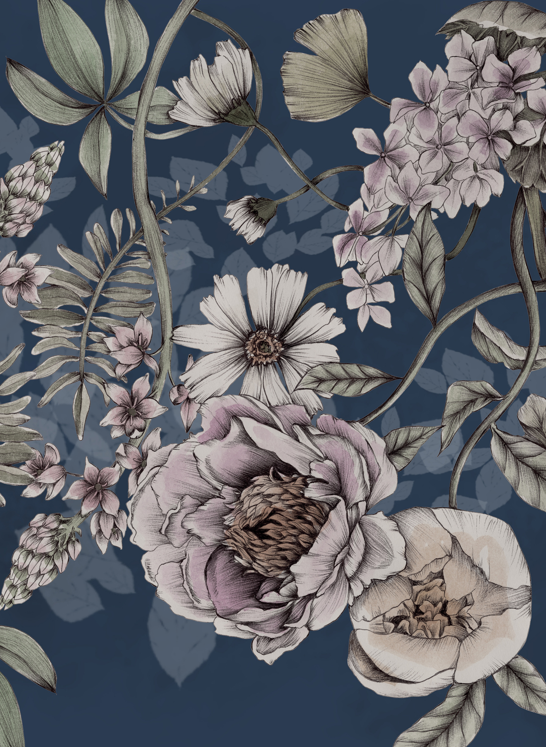 Wandbild Spring Flower - Dark Blue