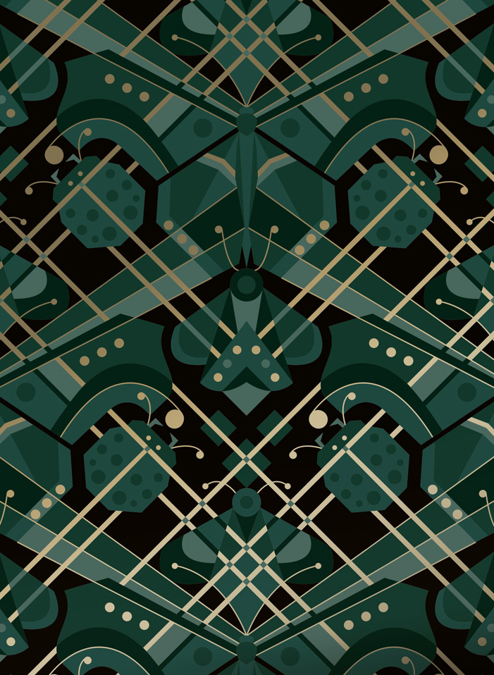 Tapete Art Deco Animaux Butterfly Gold - green