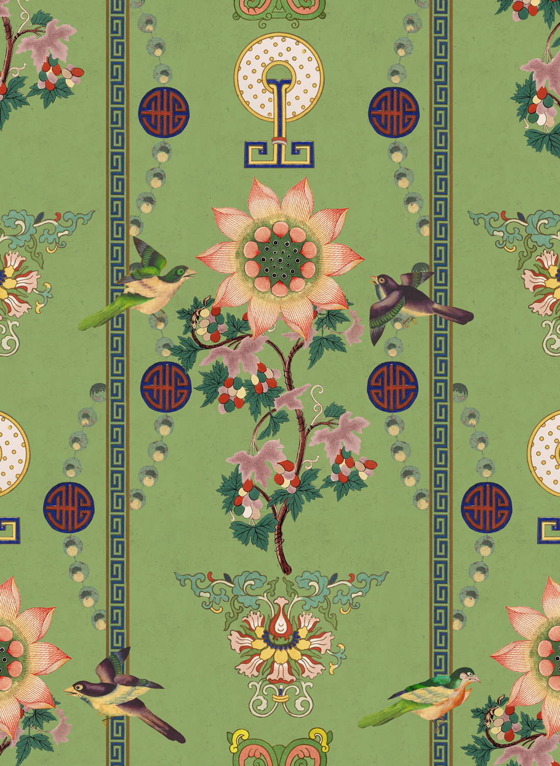 Tapete Lin Yuan - Absinthe Green/ Pink/ Yellow/ Red