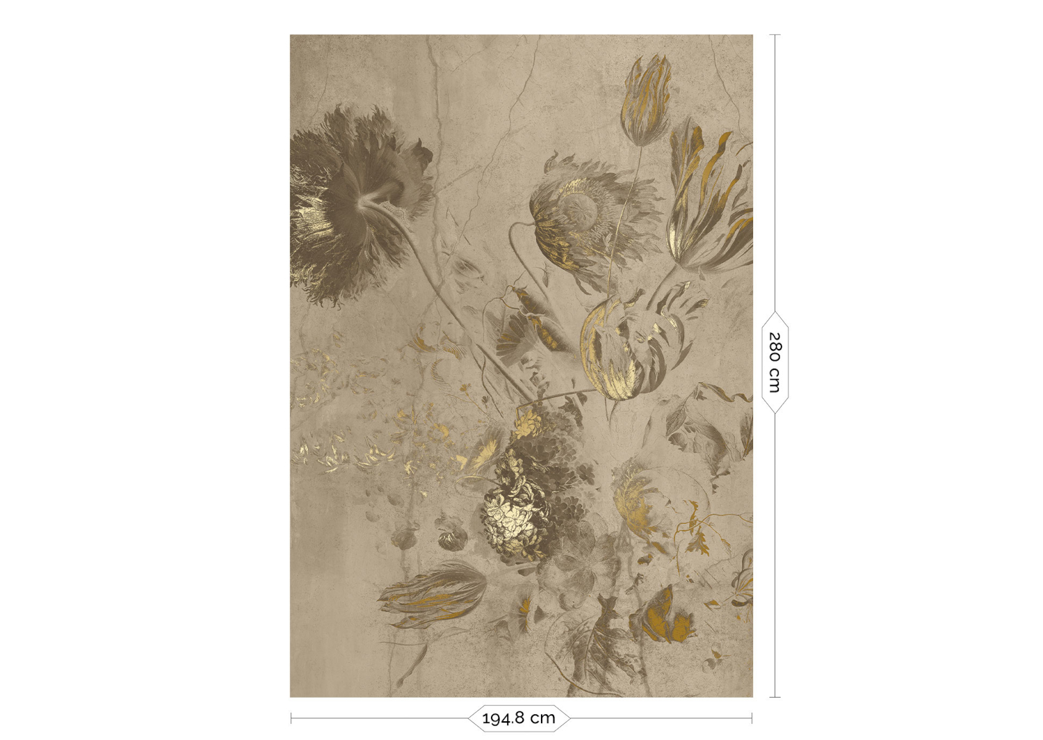 Wandbild Fresco Flowers Uyterlinde - Beige 195 cm