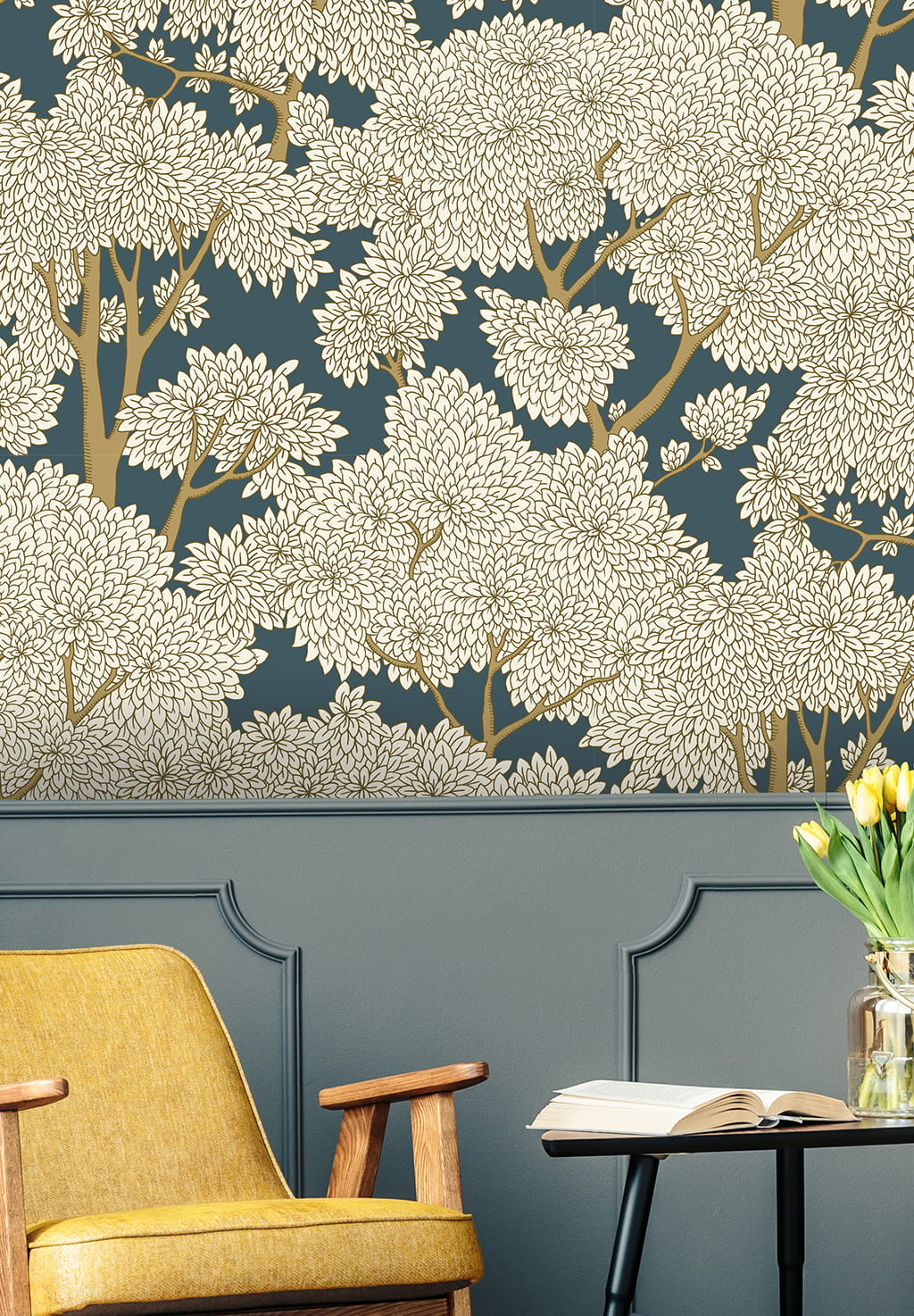 Tapete Stockend Woods - Navy/ Ochre