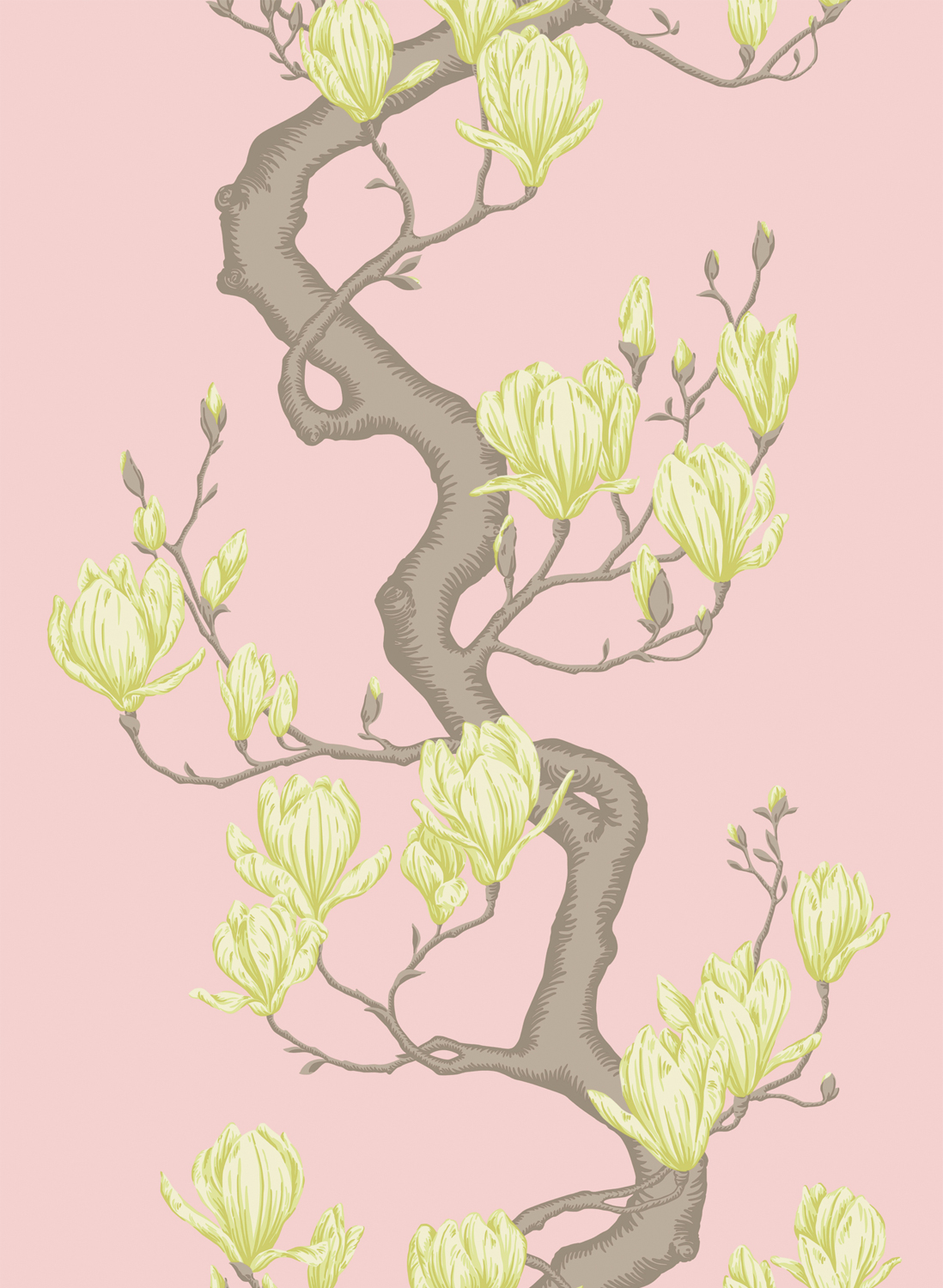 Tapete Magnolia Tree - Rose Pink and Soft Lemon