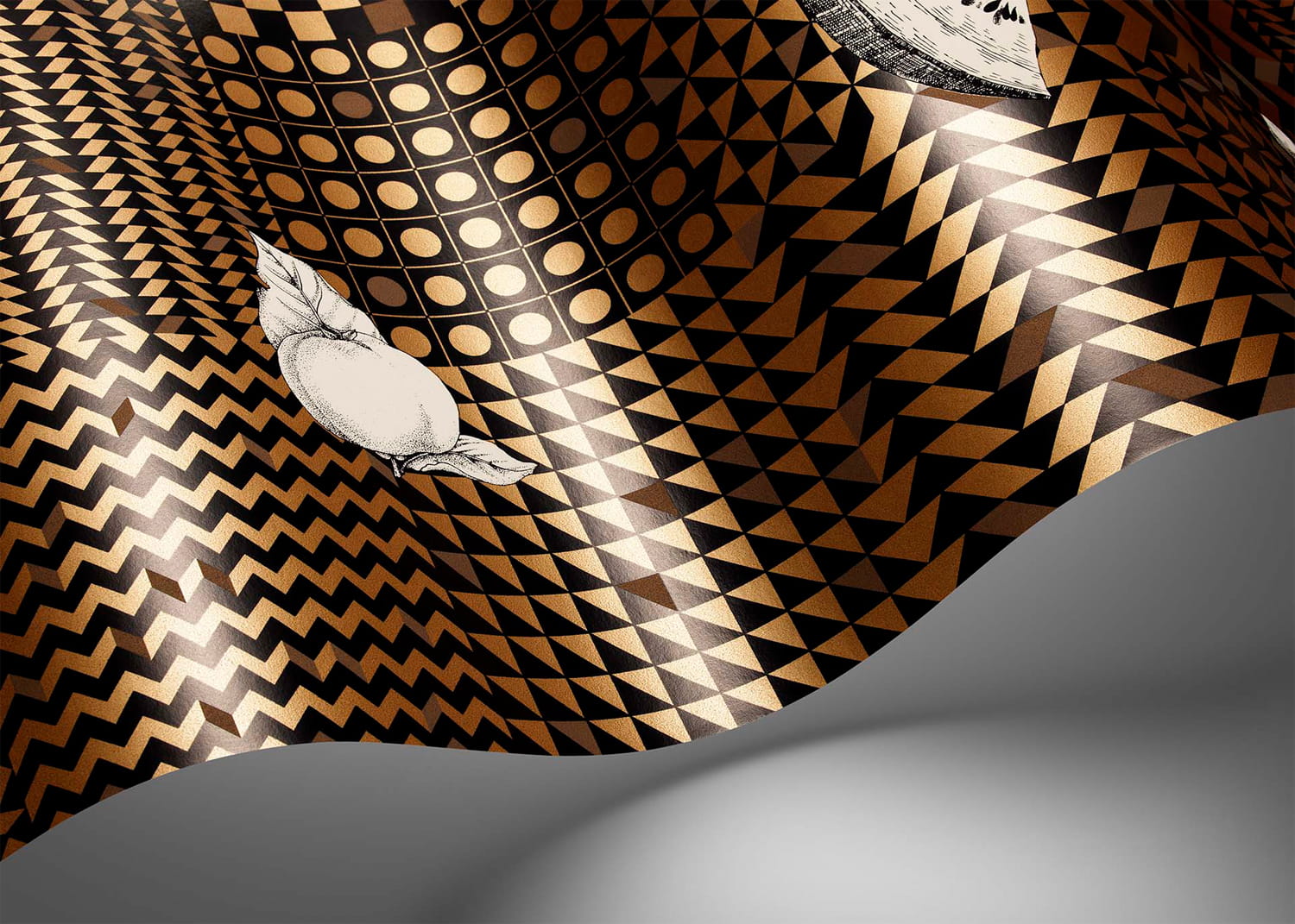 Tapete Frutta e Geometrico - Black/ White/ Gold