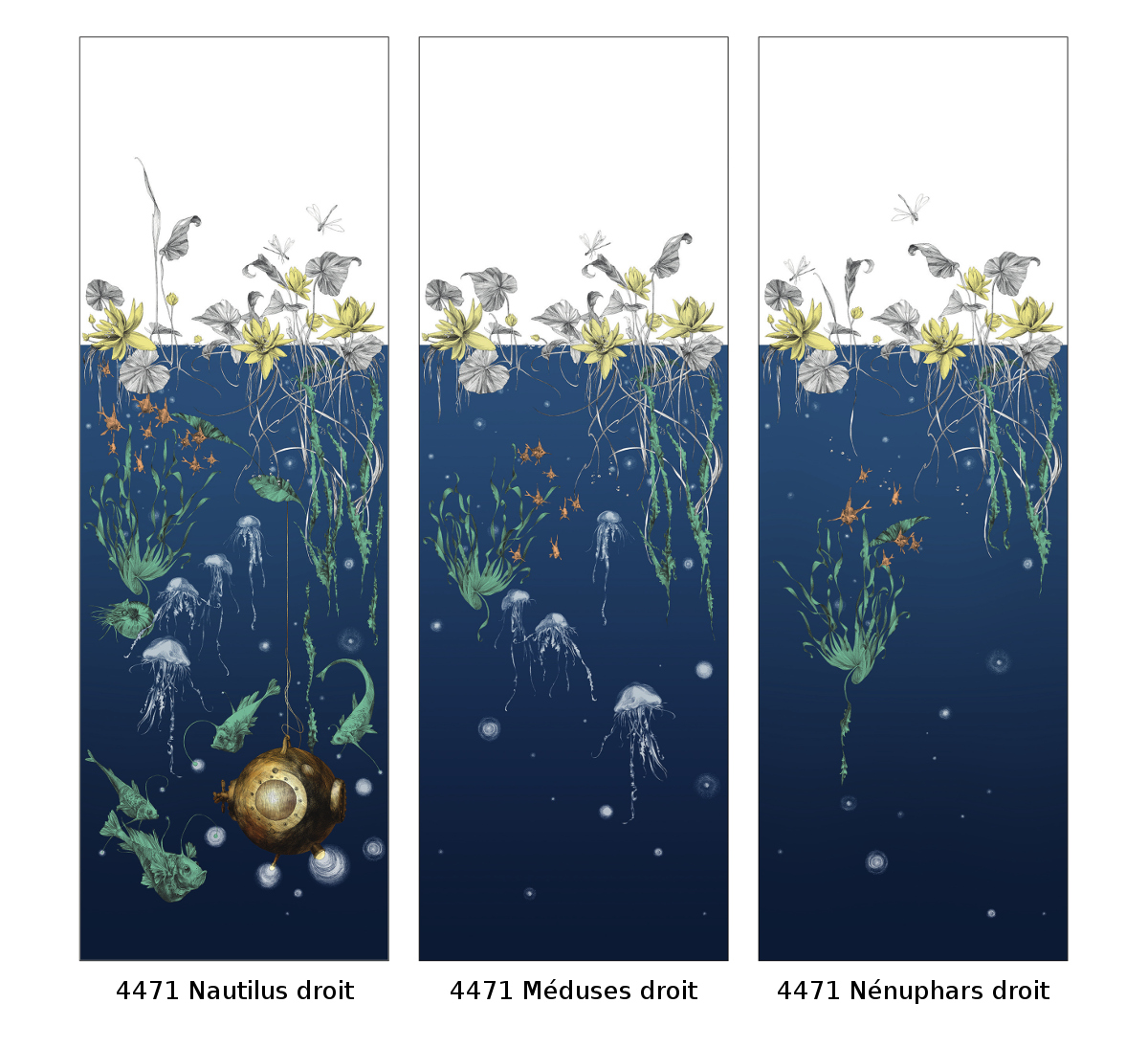 Tapete Nautilus/Méduses/Nénuphars - Marine - Méduses droit - Marine