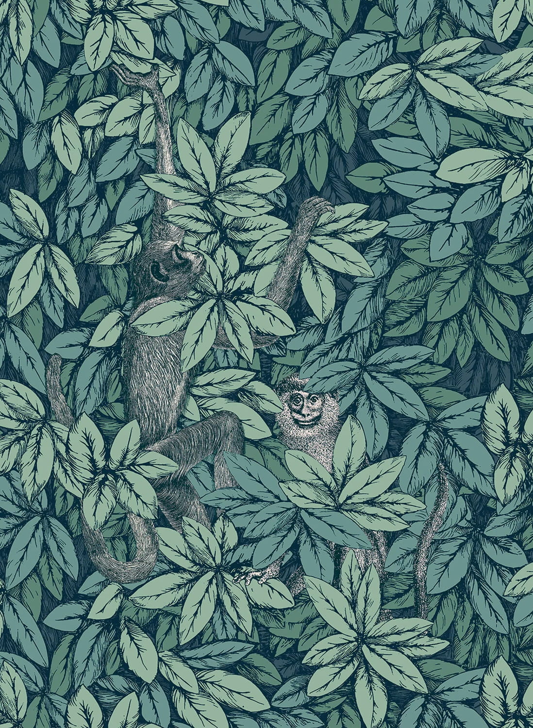 Tapete Foglie e Scimmie - Viridian