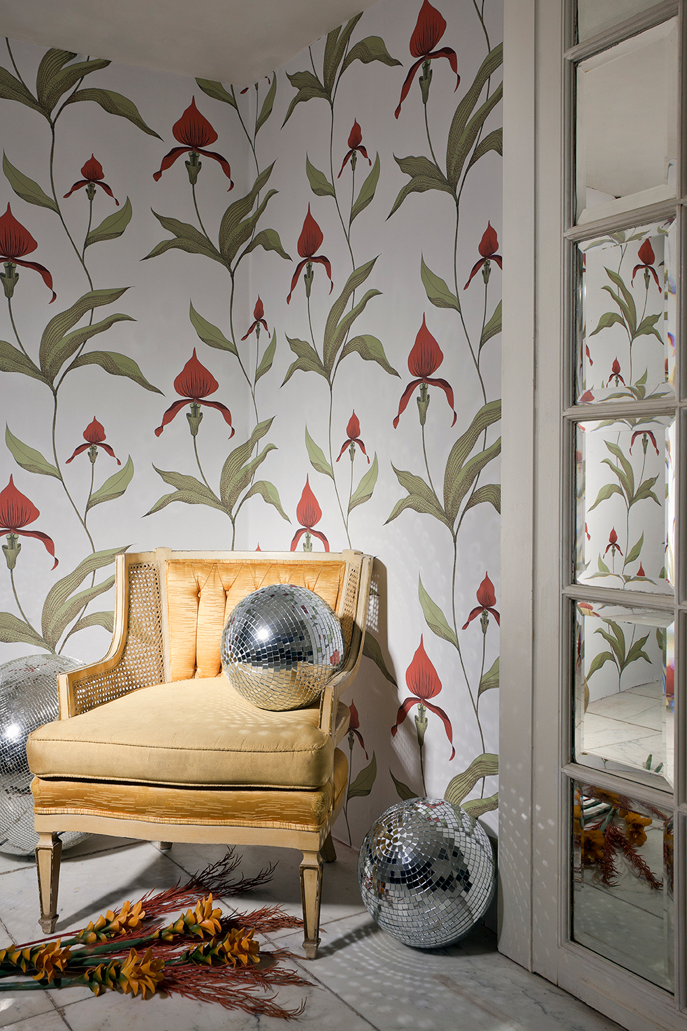Tapete Orchid - Red on White