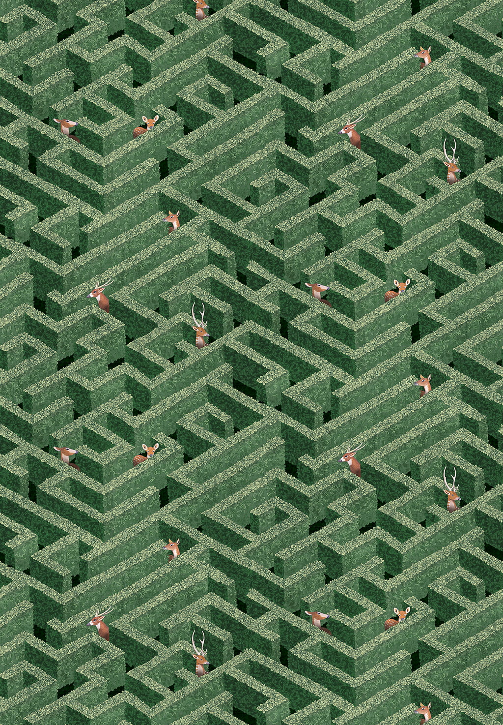 Tapete Labyrinth with Deer - green