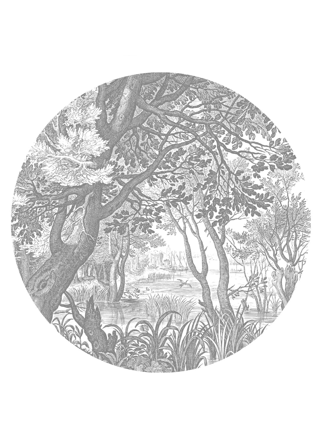 Wandbild Engraved Landscapes 4 Circle - BW - Ø 1,9m