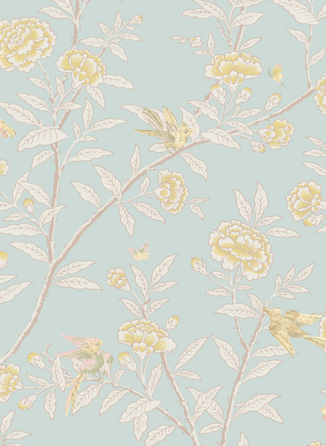 Tapete Roseberry with Birds - Powder Blue